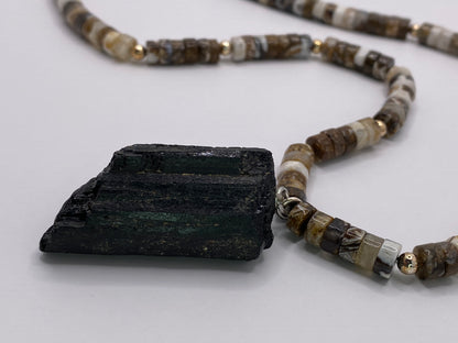 Black Tourmaline and Brown Opal Necklace