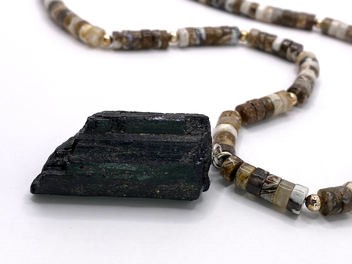 Black Tourmaline and Brown Opal Necklace