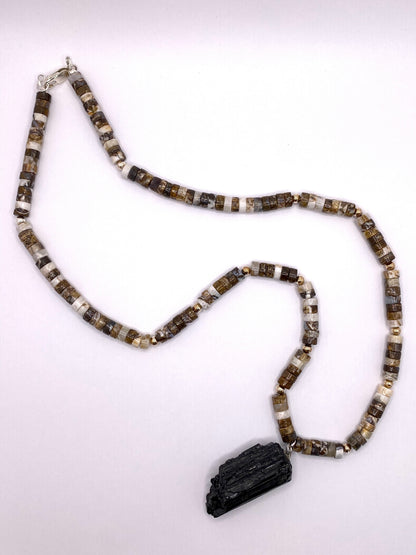 Black Tourmaline and Brown Opal Necklace