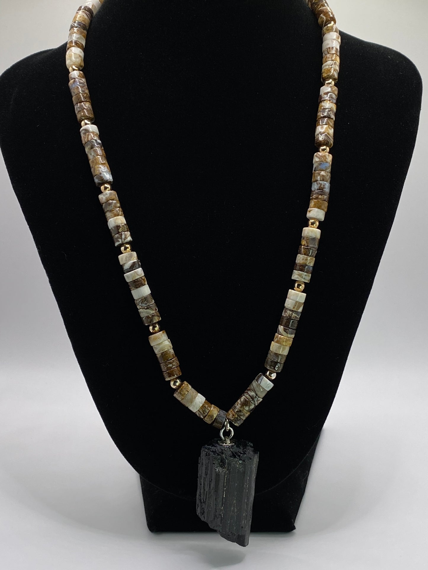Black Tourmaline and Brown Opal Necklace