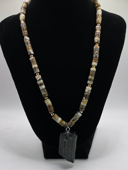 Black Tourmaline and Brown Opal Necklace