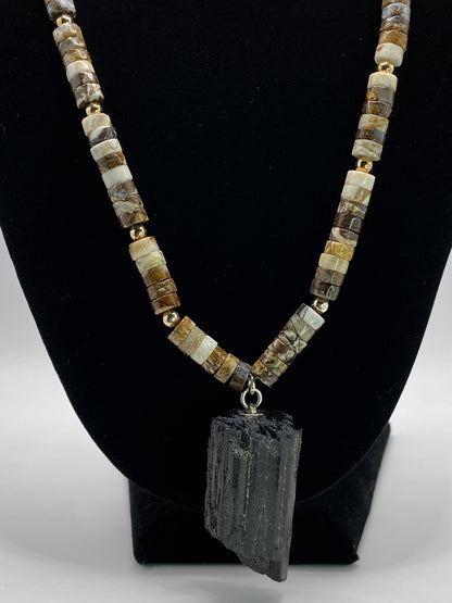 Black Tourmaline and Brown Opal Necklace