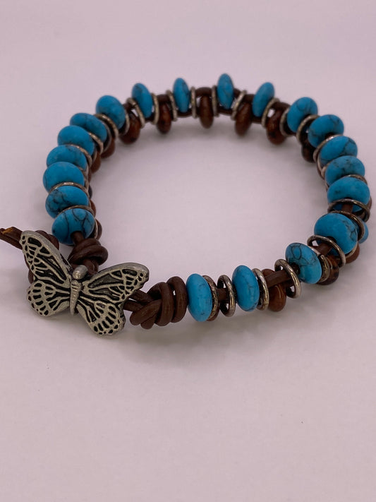 Leather, Turquoise and Tiger Eye Bracelet