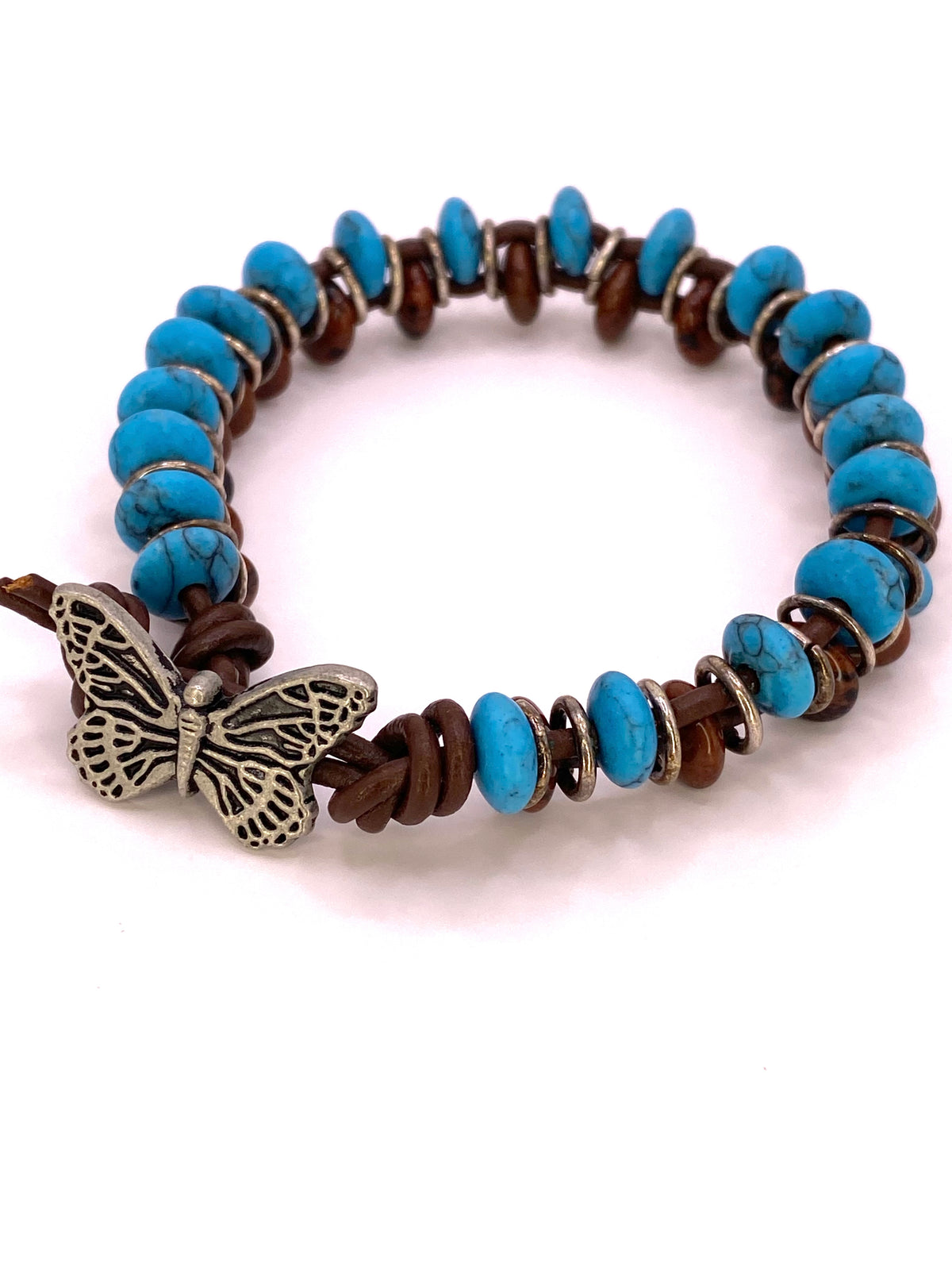 Leather, Turquoise and Tiger Eye Bracelet