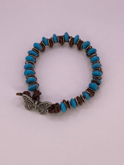 Leather, Turquoise and Tiger Eye Bracelet