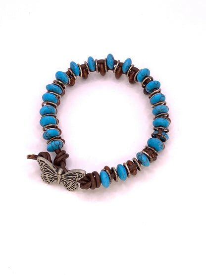 Leather, Turquoise and Tiger Eye Bracelet