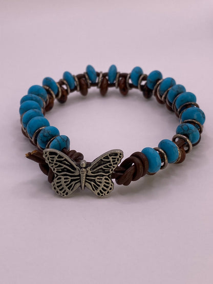 Leather, Turquoise and Tiger Eye Bracelet