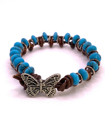 Leather, Turquoise and Tiger Eye Bracelet