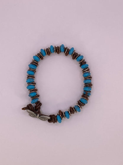 Leather, Turquoise and Tiger Eye Bracelet