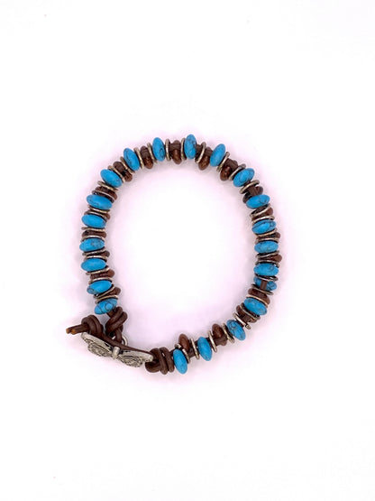 Leather, Turquoise and Tiger Eye Bracelet