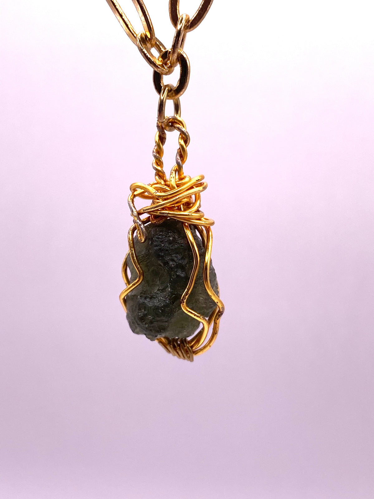 Wire Wrapped Moldavite Pendant Necklace