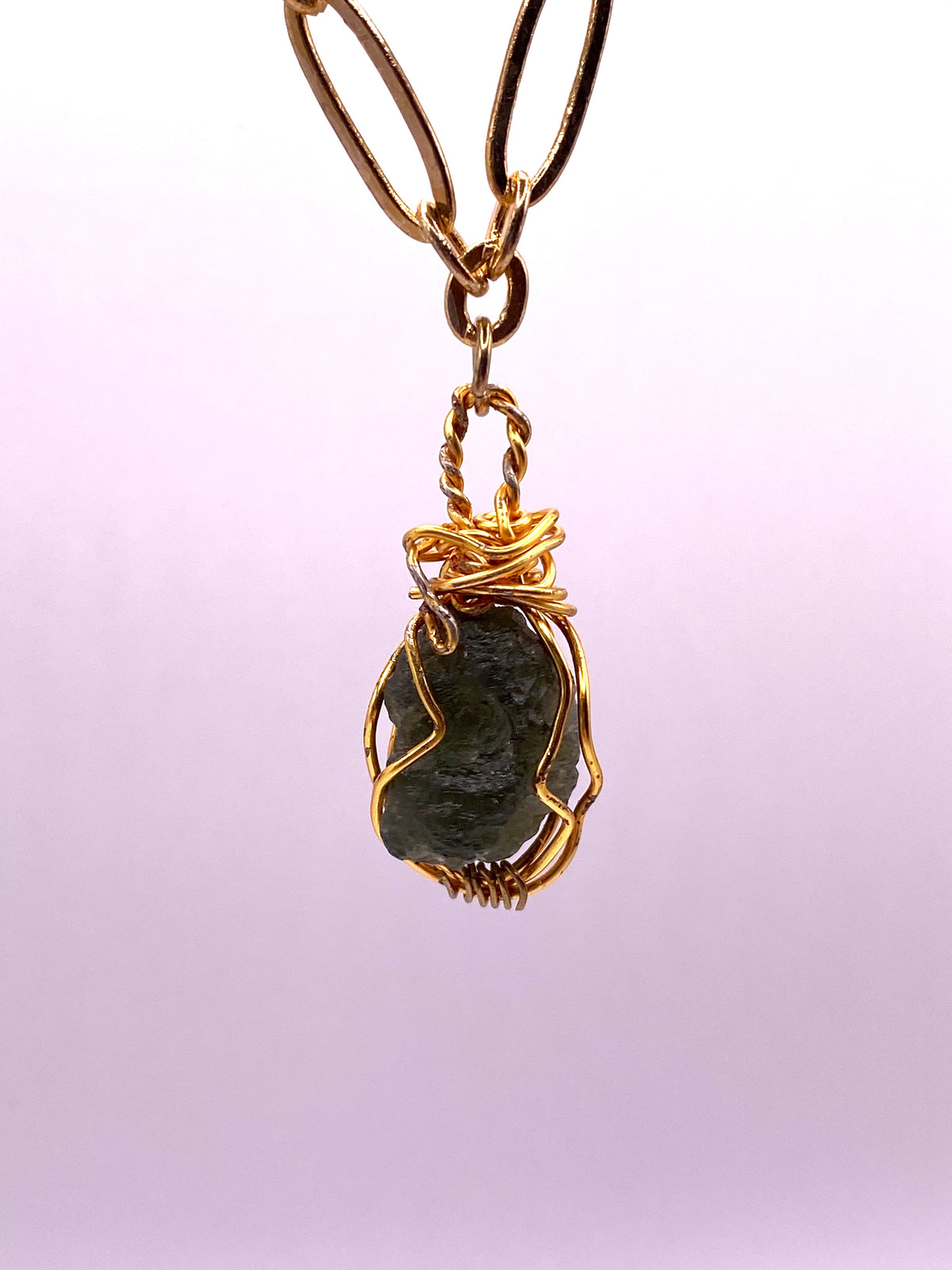 Wire Wrapped Moldavite Pendant Necklace