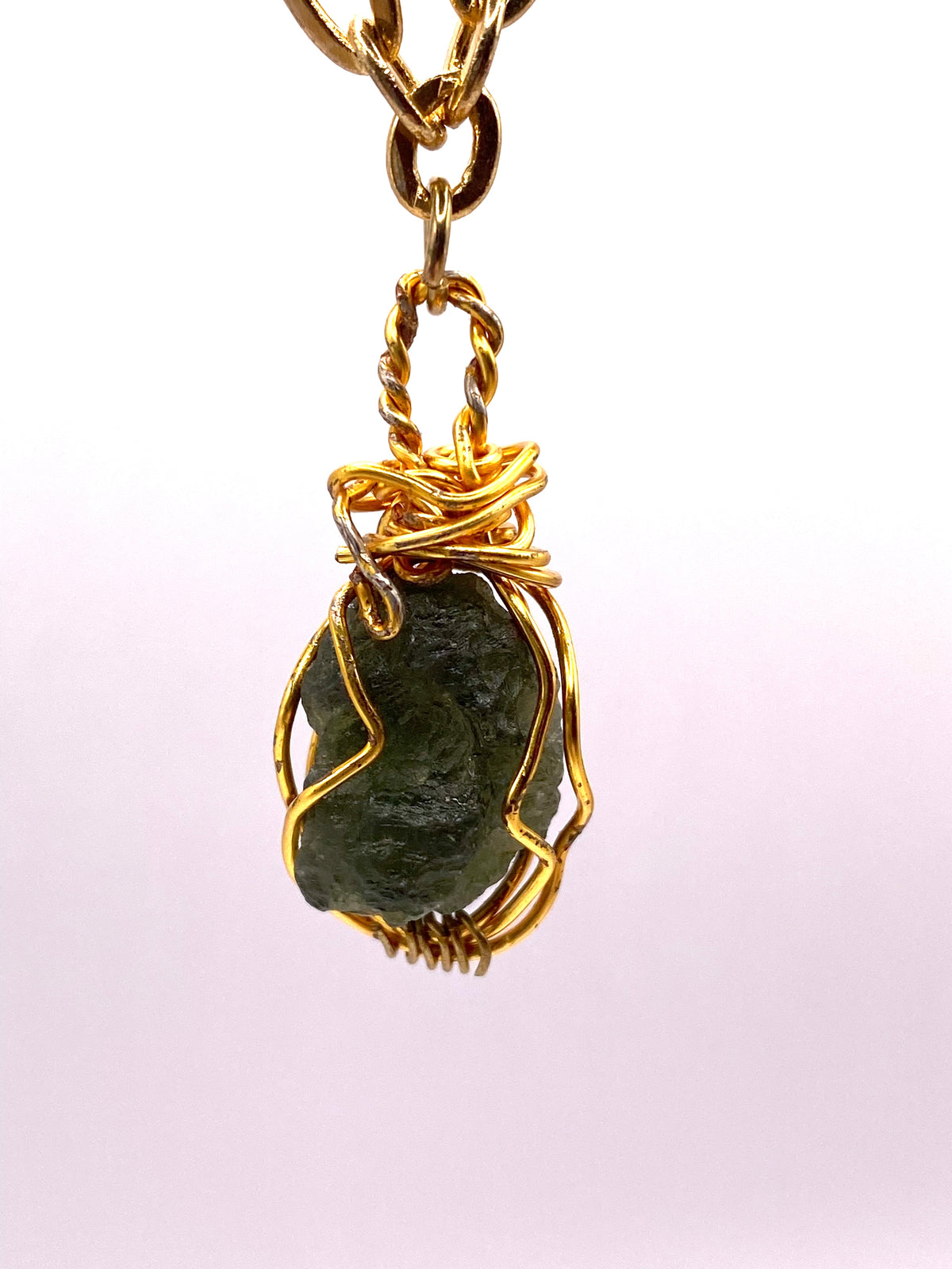 Wire Wrapped Moldavite Pendant Necklace