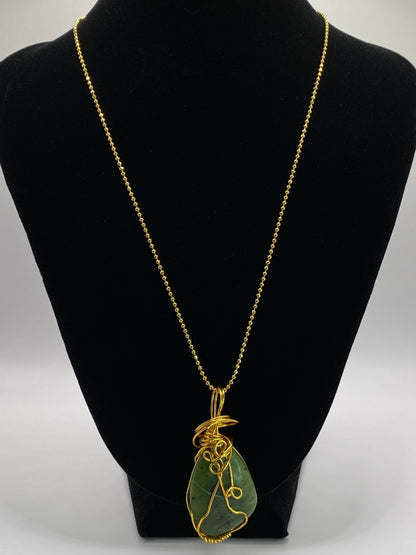 Wire Wrapped Jade Pendant Necklace
