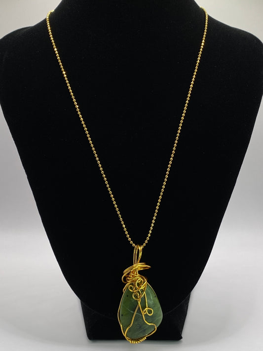 Wire Wrapped Jade Pendant Necklace