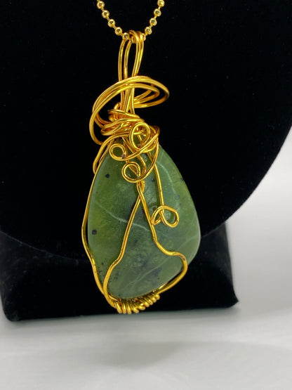 Wire Wrapped Jade Pendant Necklace
