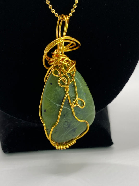 Wire Wrapped Jade Pendant Necklace