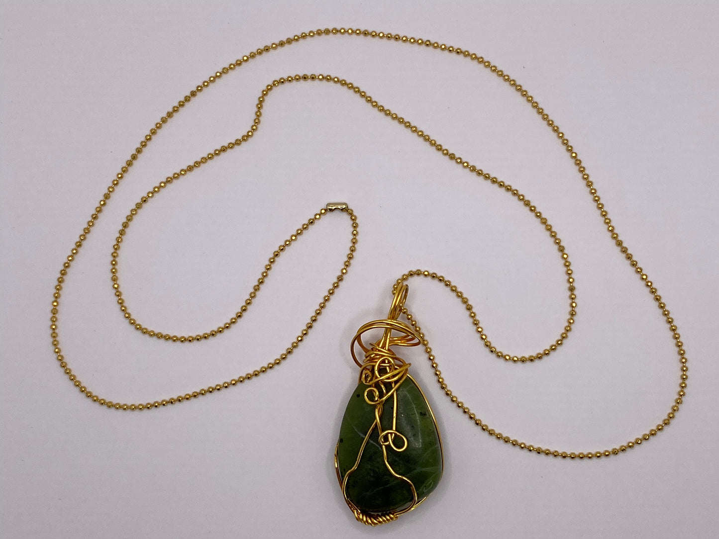 Wire Wrapped Jade Pendant Necklace