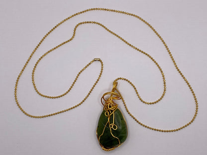 Wire Wrapped Jade Pendant Necklace