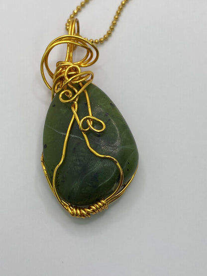 Wire Wrapped Jade Pendant Necklace