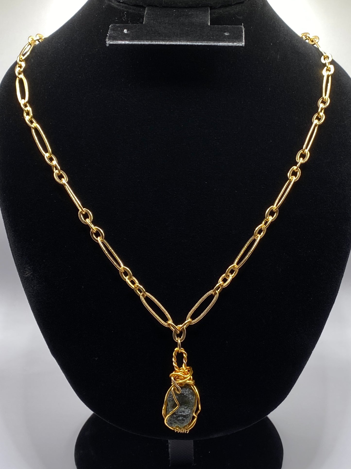 Wire Wrapped Moldavite Pendant Necklace