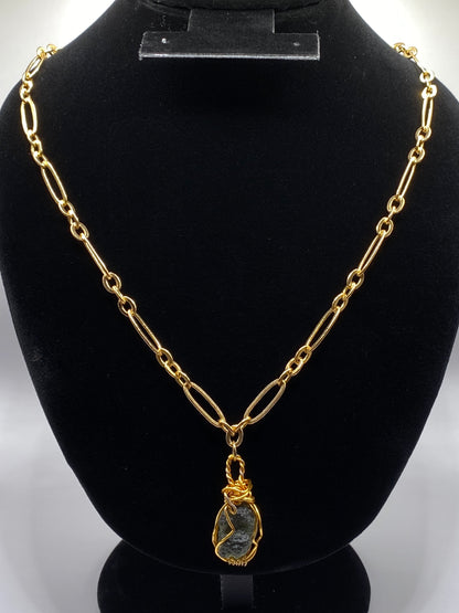 Wire Wrapped Moldavite Pendant Necklace