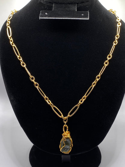 Wire Wrapped Moldavite Pendant Necklace