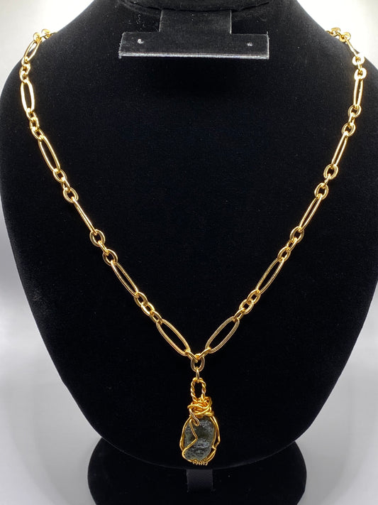 Wire Wrapped Moldavite Pendant Necklace
