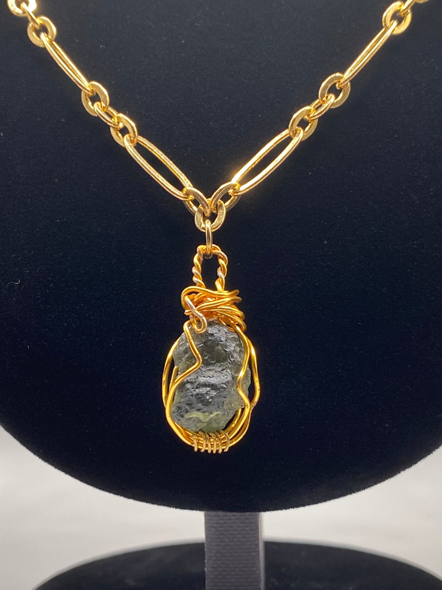 Wire Wrapped Moldavite Pendant Necklace