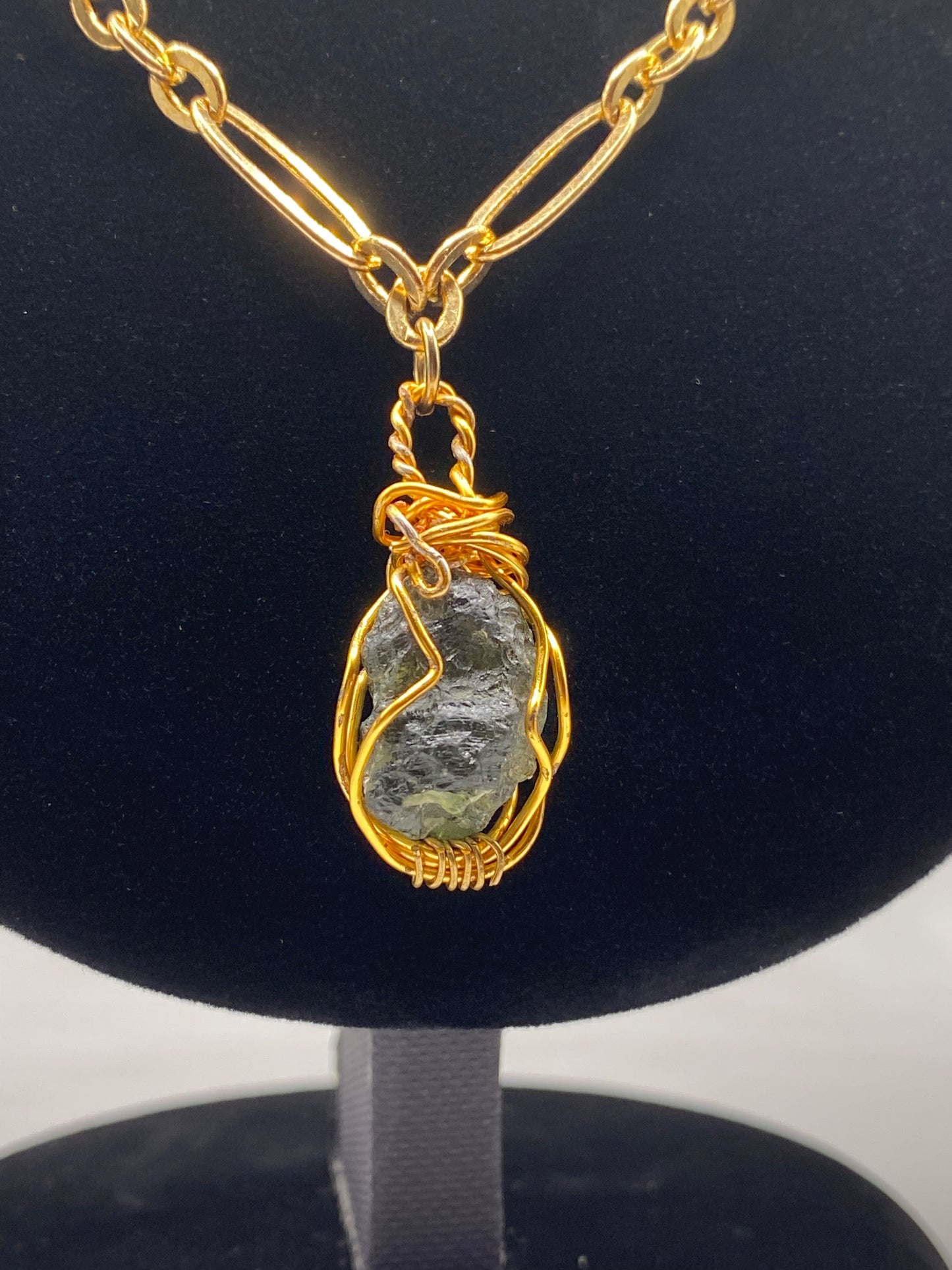 Wire Wrapped Moldavite Pendant Necklace