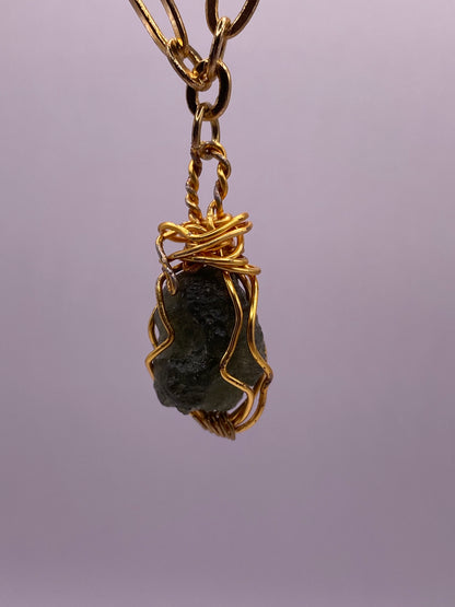 Wire Wrapped Moldavite Pendant Necklace