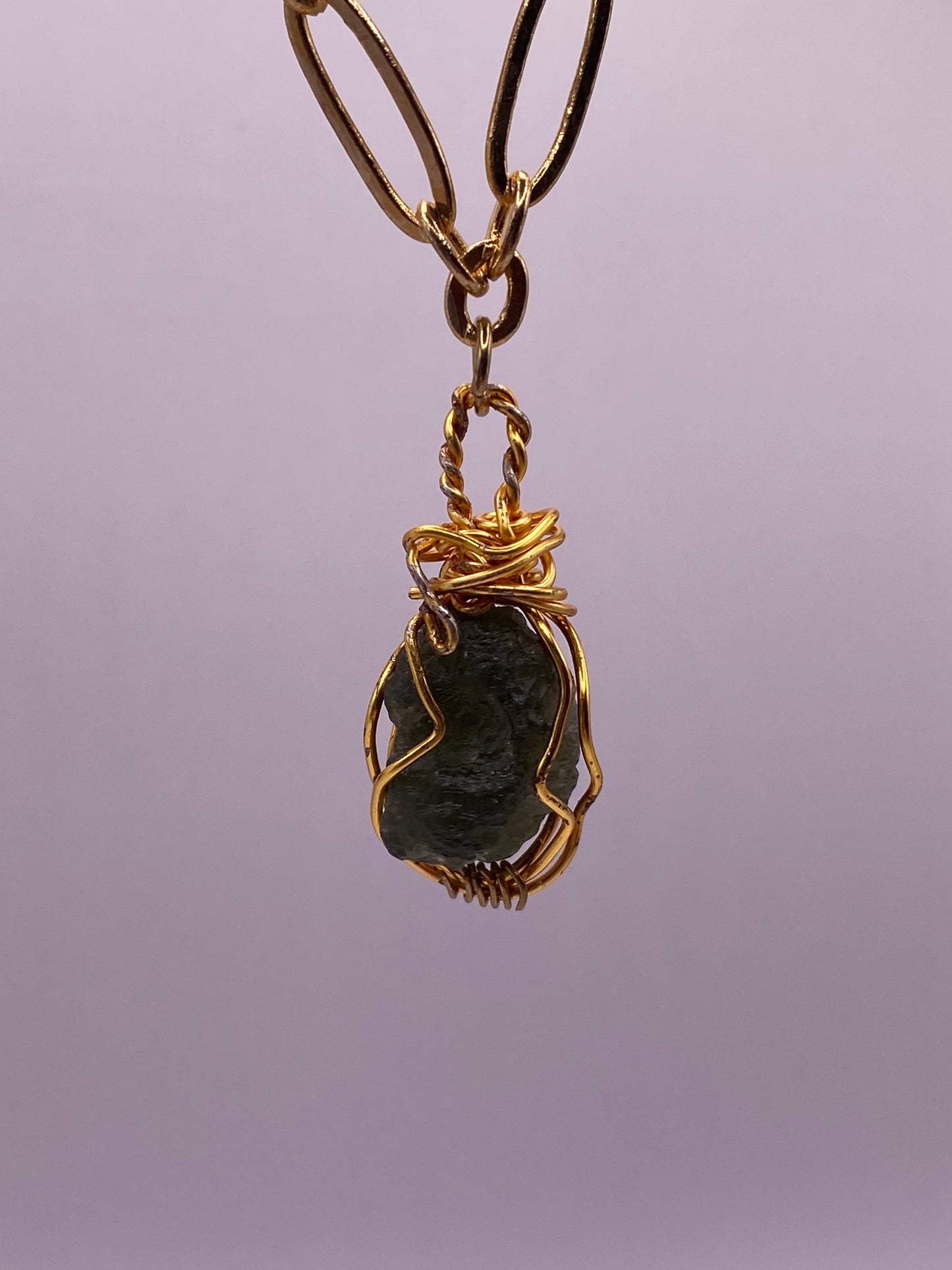 Wire Wrapped Moldavite Pendant Necklace