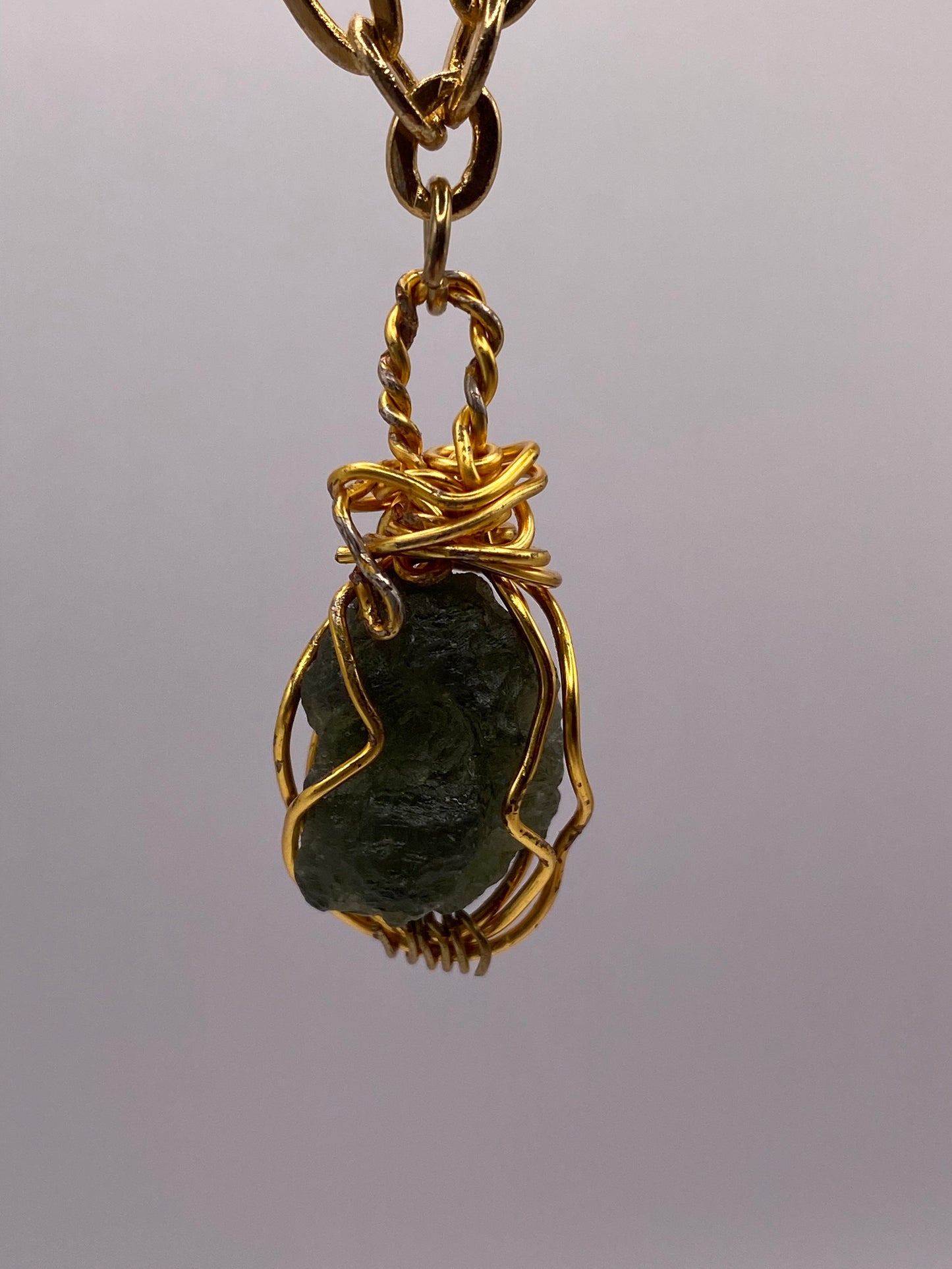 Wire Wrapped Moldavite Pendant Necklace