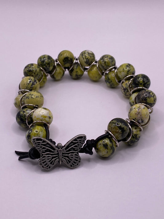 Yellow Turquoise and Leather Bracelet